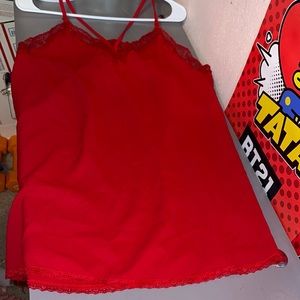 red lace trimmed tank top